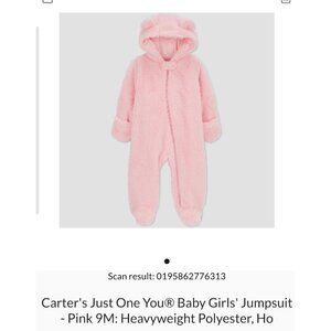 Carter's Just One YouR Baby Girls' Jumpsuit- Pink 9Months * SHIP PACKAGES DAILY*